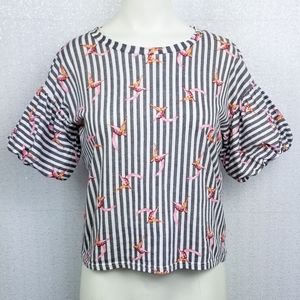 Duets Hummingbird Puff Short Sleeve Blouse Small